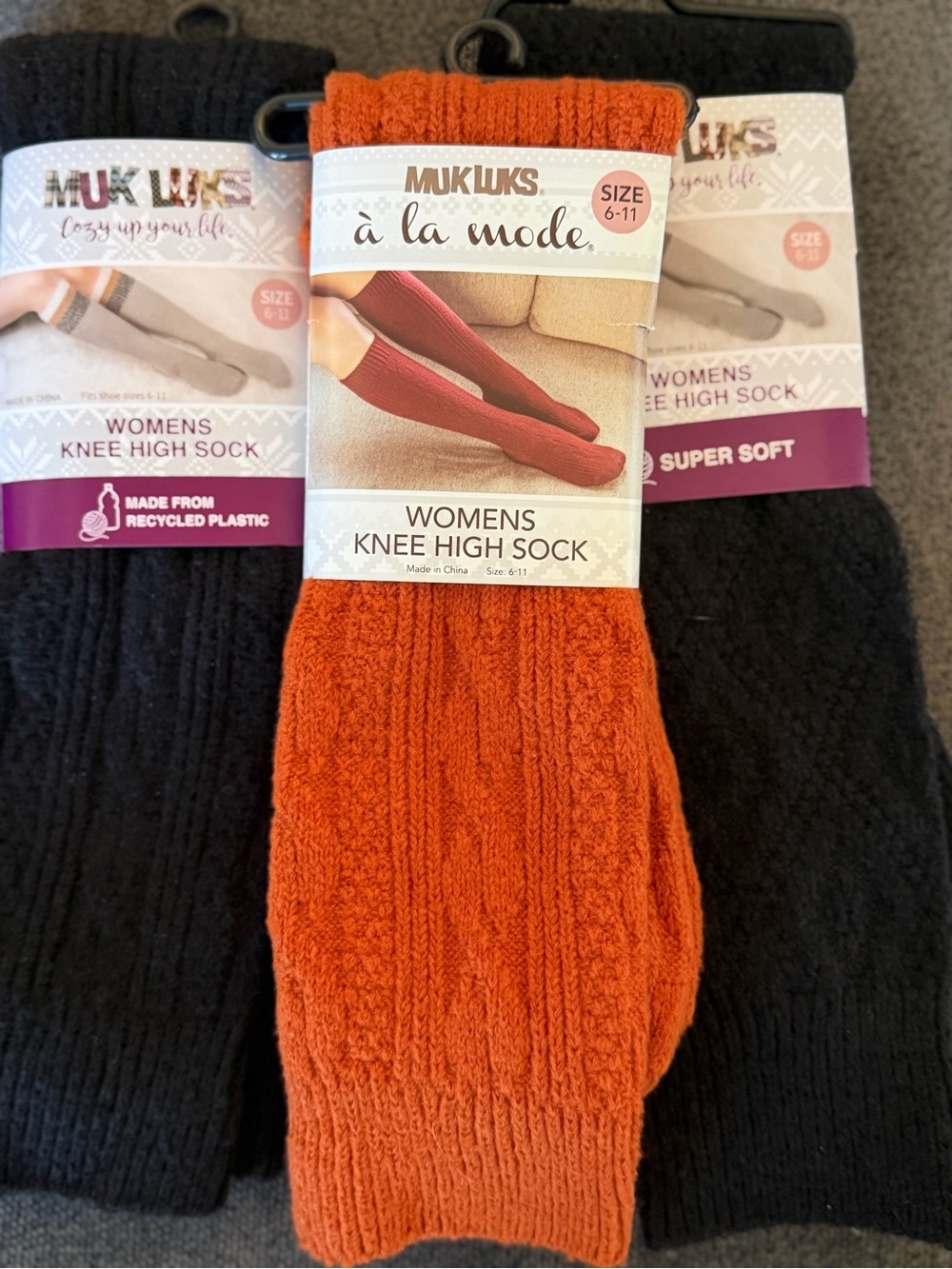 Muk Luks Women's Knee High Socks - Orange and Black Pack